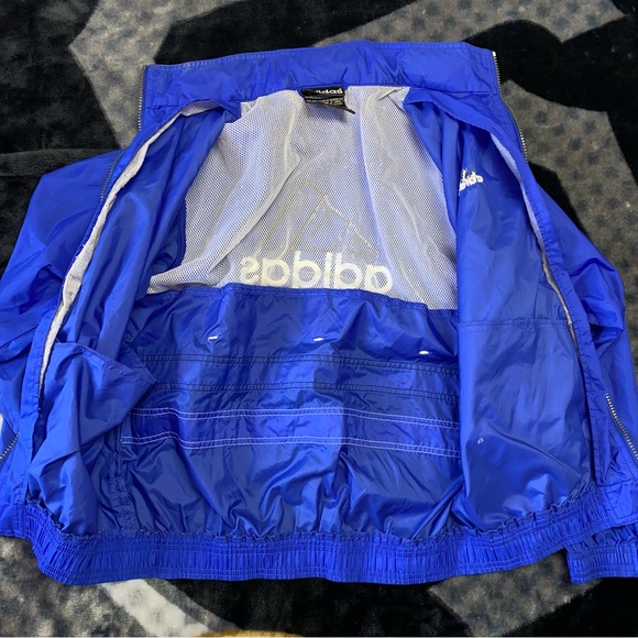 VTG Adidas Windbreaker Jacket Kids Boys Large Trefoil Blue 90s School Pockets - Picture 2 of 12